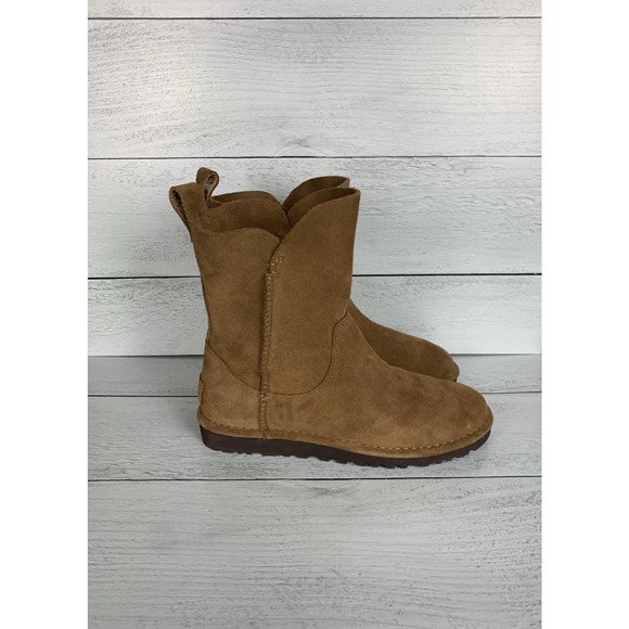 UGG Women's US Size 7 Alida Slouch Brown Chestnut Leather Suede Unlined Boots - Picture 9 of 14
